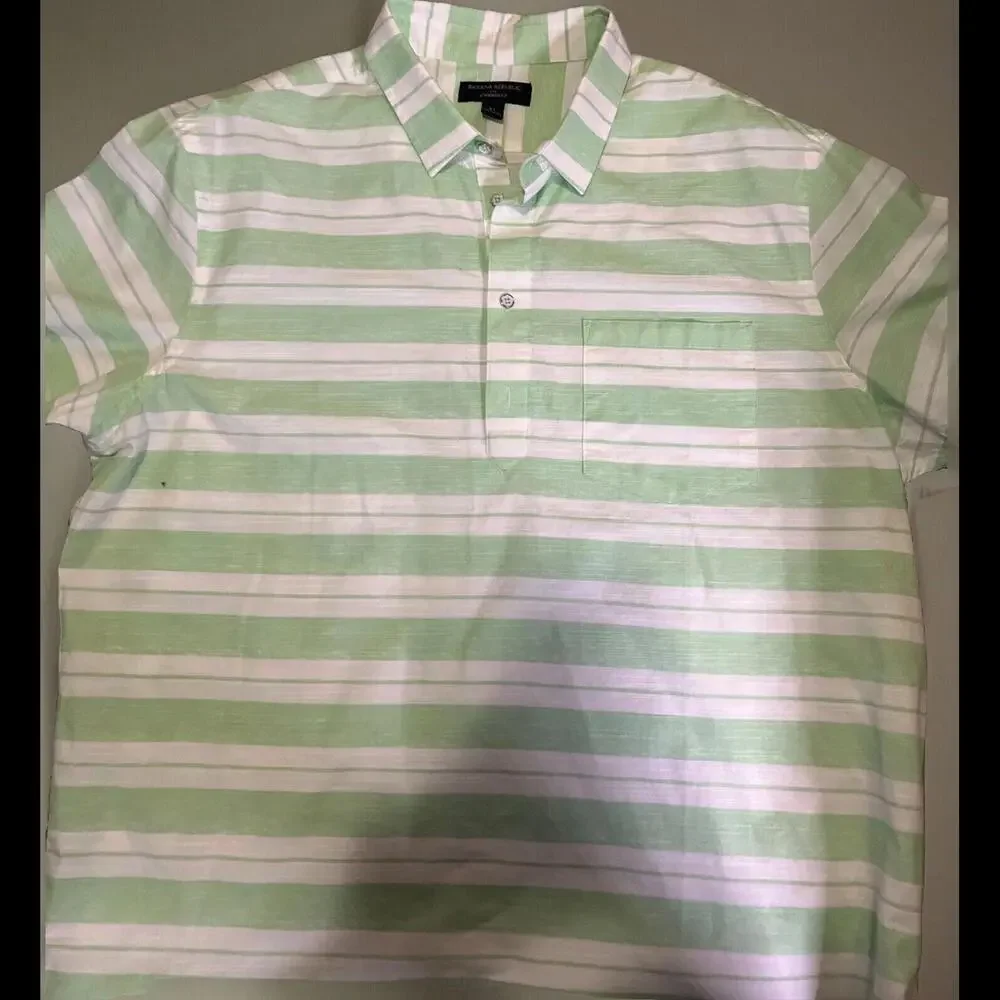 Banana Republic Shirt‎ Mens XL Standard Fit Green/White Short Sleeve Button Up